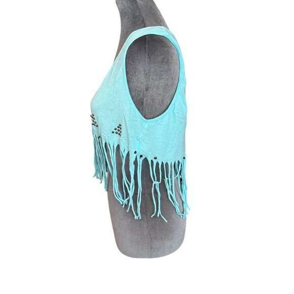 Emma & Sam Studded Fringe Tank Top Aqua S - Picture 2 of 5